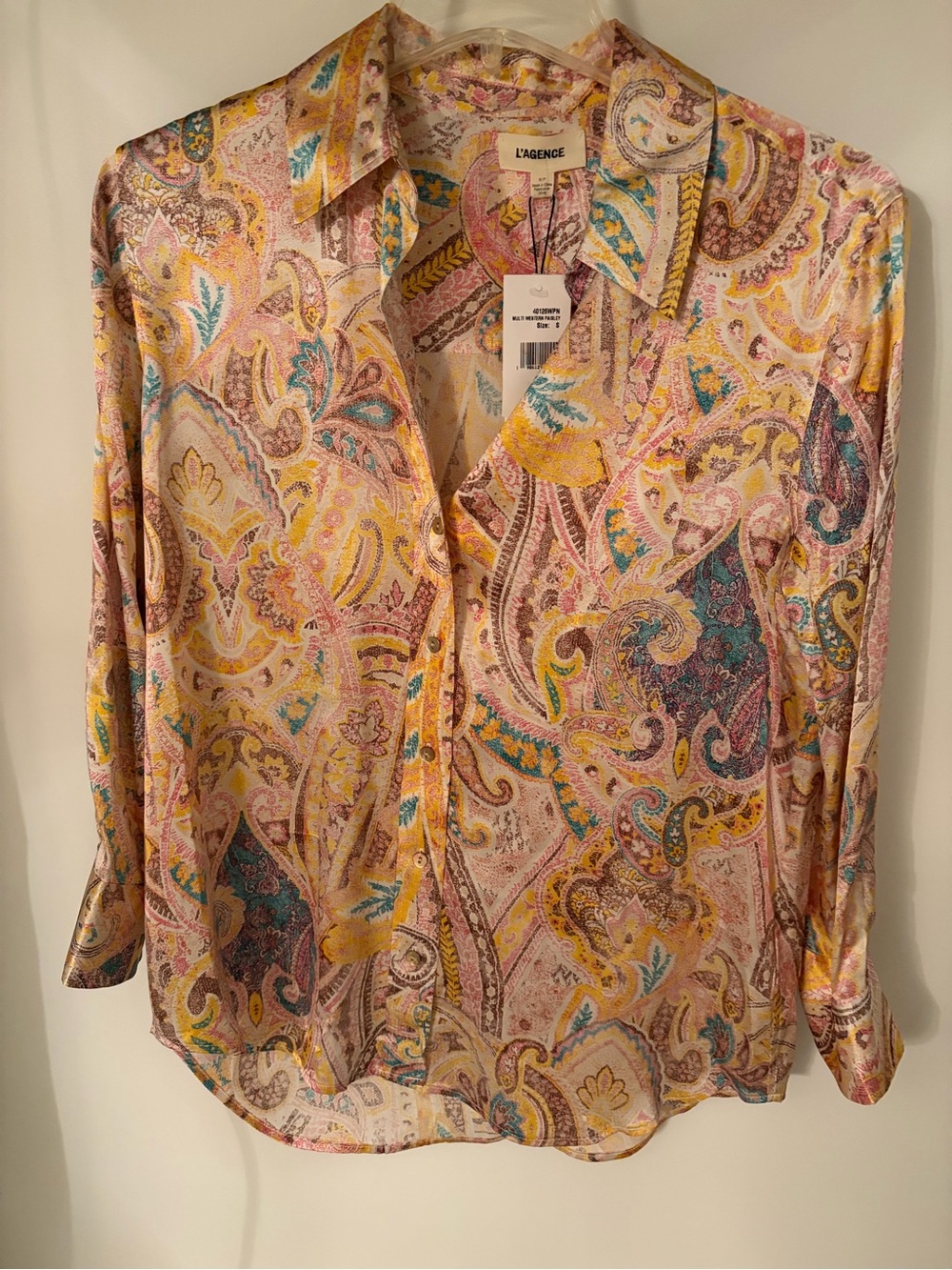 L'AGENCE Dani Multicolor Western Paisley Button-Up Shirt 3/4 Sleeve NWT $380